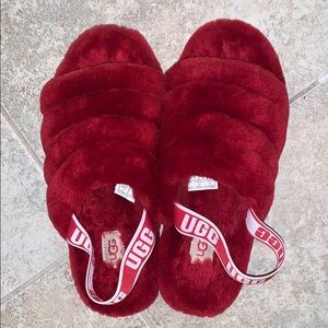 Red Ugg Fluff Yea Slides